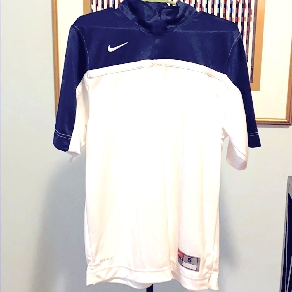 Men’s Blue & White Nike Dry-Fit 1/4 Zip 100% Polyester Short Sleeve Top Size S